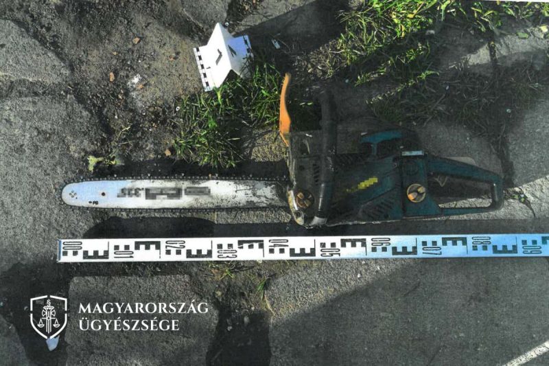 A fenyegetéshez használt láncfűrész (Fotó: Budapesti Regionális Nyomozó Ügyészség)