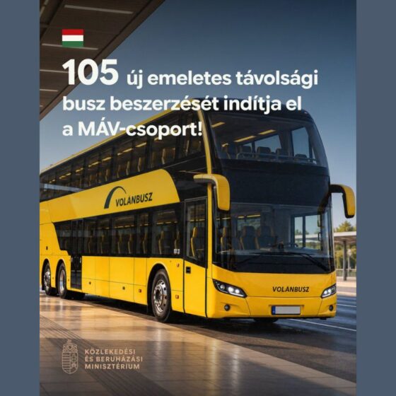 A Közlekedési és Beruházási Minisztérium mesterséges intelligenciával készített illusztrációja az új emeletes buszokról. (Forrás: Vitézy Dávid | Facebook)